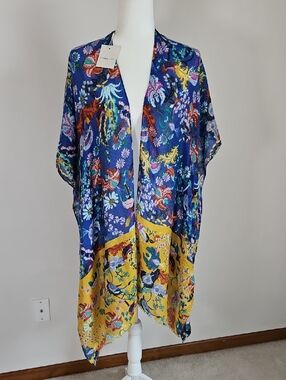 Do Everything In Love NWT OS Botanical Bird Kimono Coverup Festival Boho Artsy